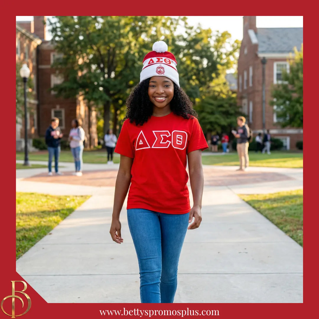 Delta Sigma Theta ΔΣΘ 1913 Embroidered Shield Knit Crest Beanie-Delta Sigma Theta Paraphernalia-Delta Sigma Theta Hats-Betty's Promos Plus