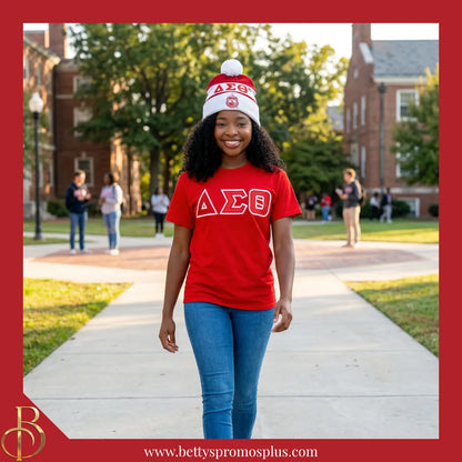 Delta Sigma Theta ΔΣΘ 1913 Embroidered Shield Knit Crest Beanie-Delta Sigma Theta Paraphernalia-Delta Sigma Theta Hats-Betty's Promos Plus