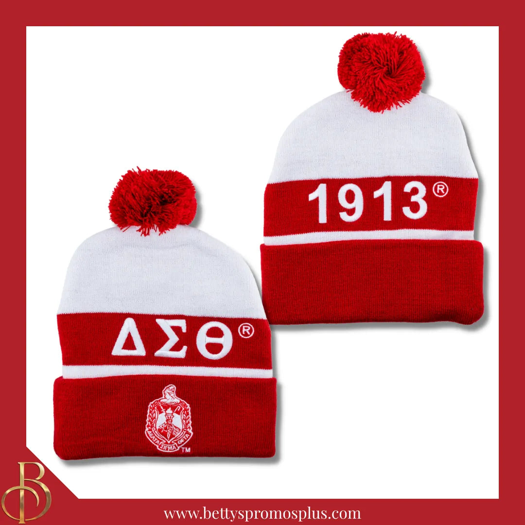 Delta Sigma Theta ΔΣΘ 1913 Embroidered Shield Knit Crest Beanie-Delta Sigma Theta Paraphernalia-Delta Sigma Theta Hats-Betty's Promos Plus