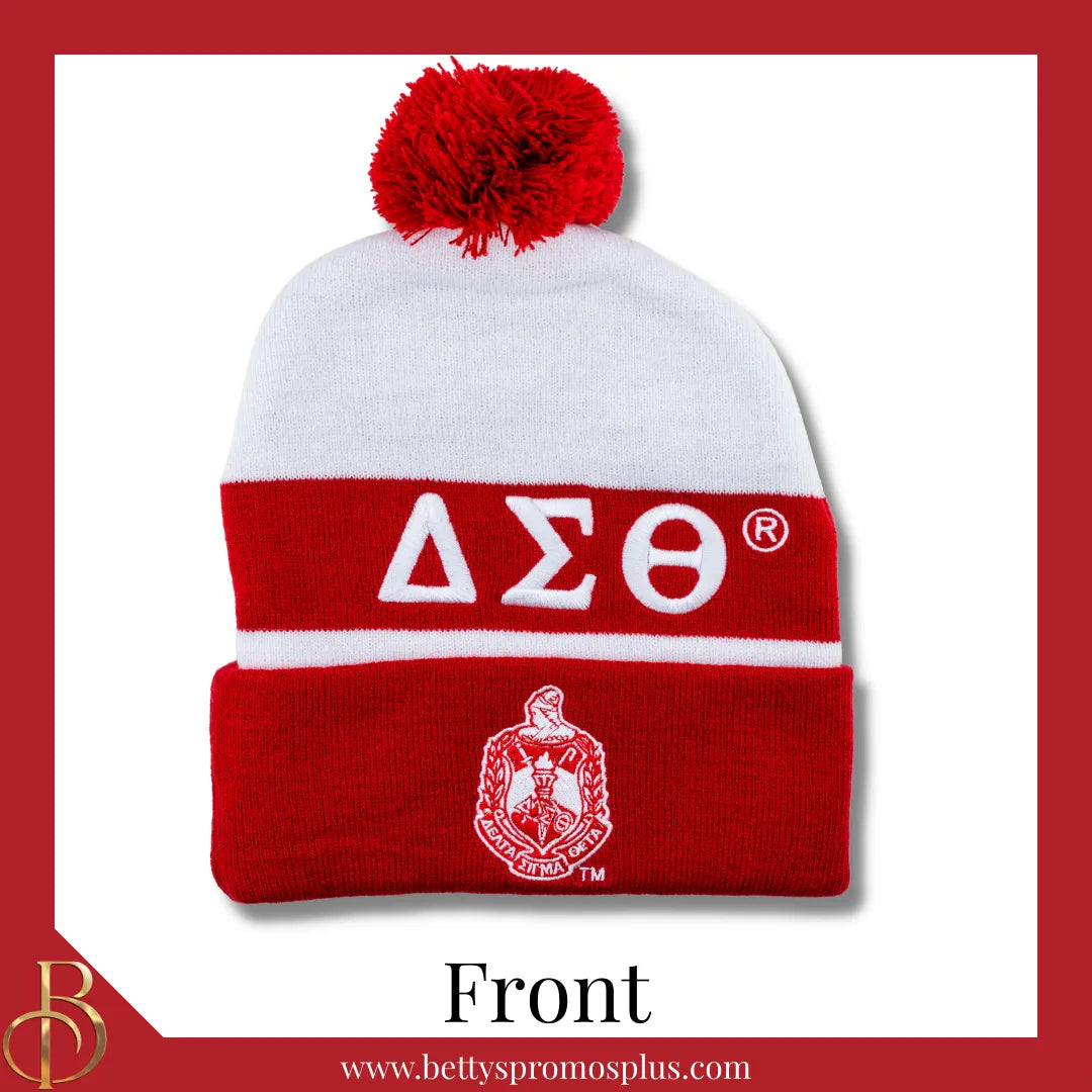 Delta Sigma Theta ΔΣΘ 1913 Embroidered Shield Knit Crest Beanie-Delta Sigma Theta Paraphernalia-Delta Sigma Theta Hats-Betty's Promos Plus