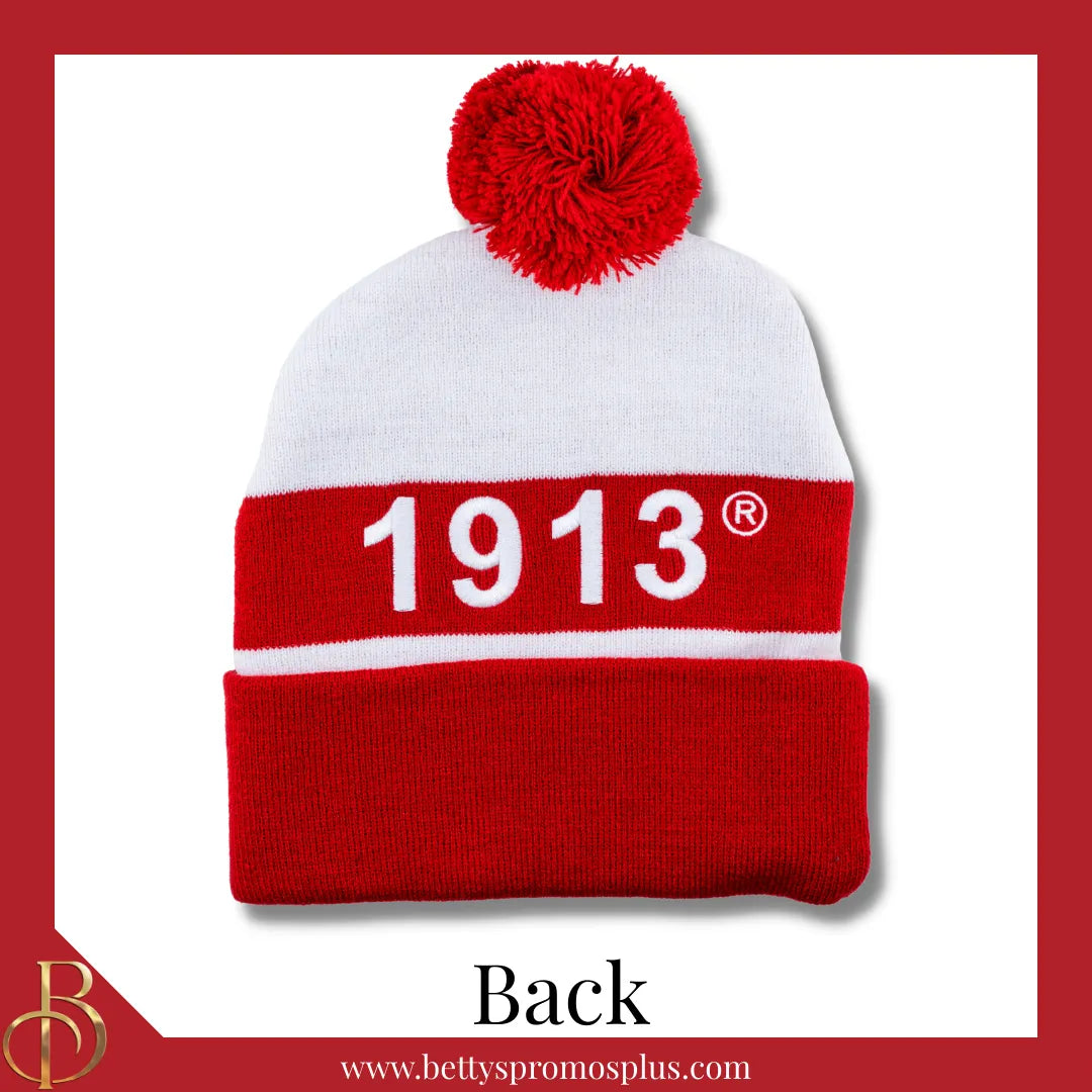 Delta Sigma Theta ΔΣΘ 1913 Embroidered Shield Knit Crest Beanie-Delta Sigma Theta Paraphernalia-Delta Sigma Theta Hats-Betty's Promos Plus