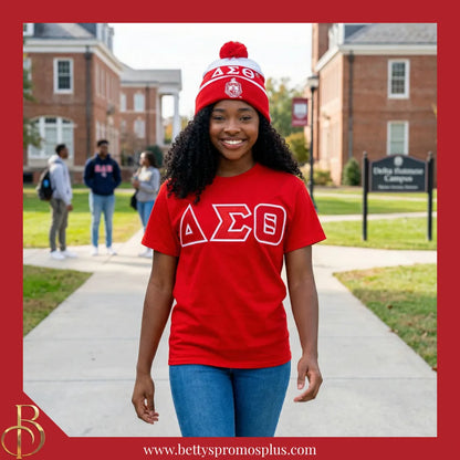 Delta Sigma Theta ΔΣΘ 1913 Embroidered Shield Knit Crest Beanie-Delta Sigma Theta Paraphernalia-Delta Sigma Theta Hats-Betty's Promos Plus