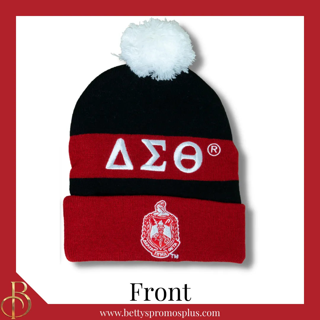 Delta Sigma Theta ΔΣΘ 1913 Embroidered Shield Knit Crest Beanie-Delta Sigma Theta Paraphernalia-Delta Sigma Theta Hats-Betty's Promos Plus