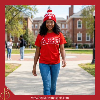 Delta Sigma Theta ΔΣΘ 1913 Embroidered Shield Knit Crest Beanie-Delta Sigma Theta Paraphernalia-Delta Sigma Theta Hats-Betty's Promos Plus