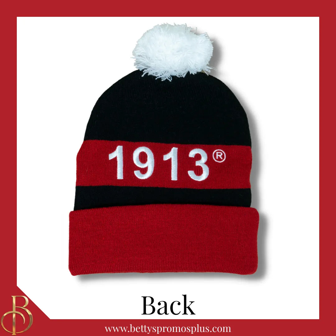Delta Sigma Theta ΔΣΘ 1913 Embroidered Shield Knit Crest Beanie-Delta Sigma Theta Paraphernalia-Delta Sigma Theta Hats-Betty's Promos Plus