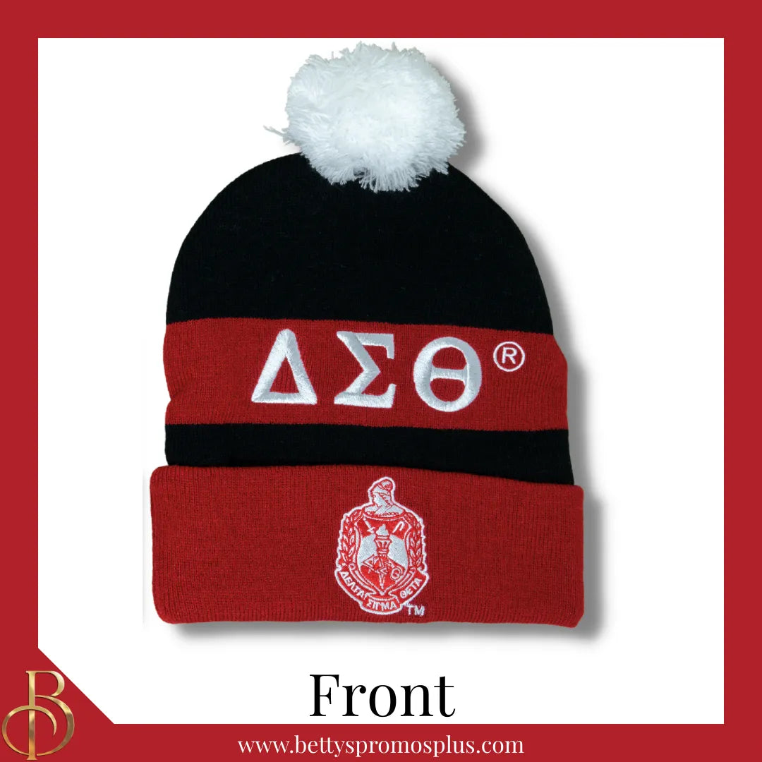 Delta Sigma Theta ΔΣΘ 1913 Embroidered Shield Knit Crest Beanie-Delta Sigma Theta Paraphernalia-Delta Sigma Theta Hats-Betty's Promos Plus