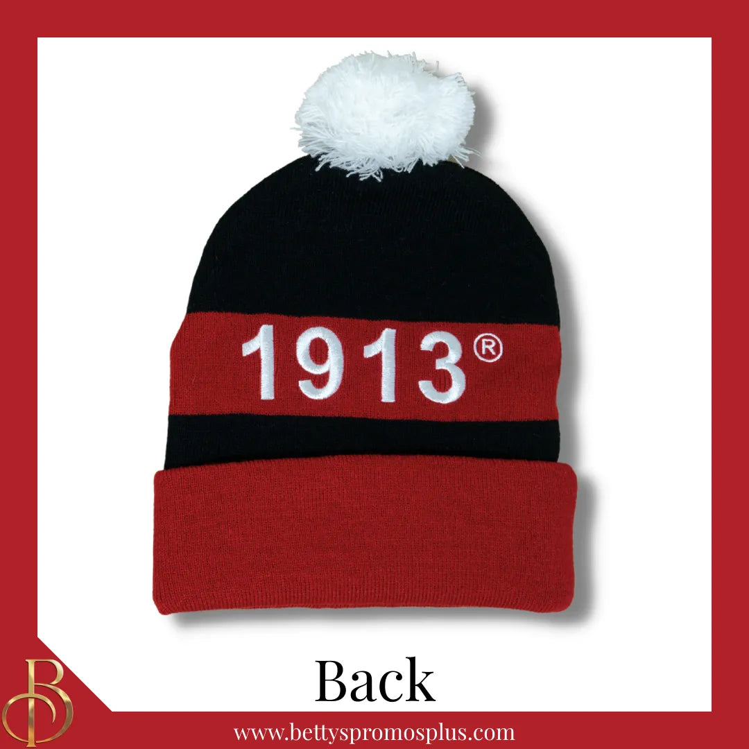Delta Sigma Theta ΔΣΘ 1913 Embroidered Shield Knit Crest Beanie-Delta Sigma Theta Paraphernalia-Delta Sigma Theta Hats-Betty's Promos Plus