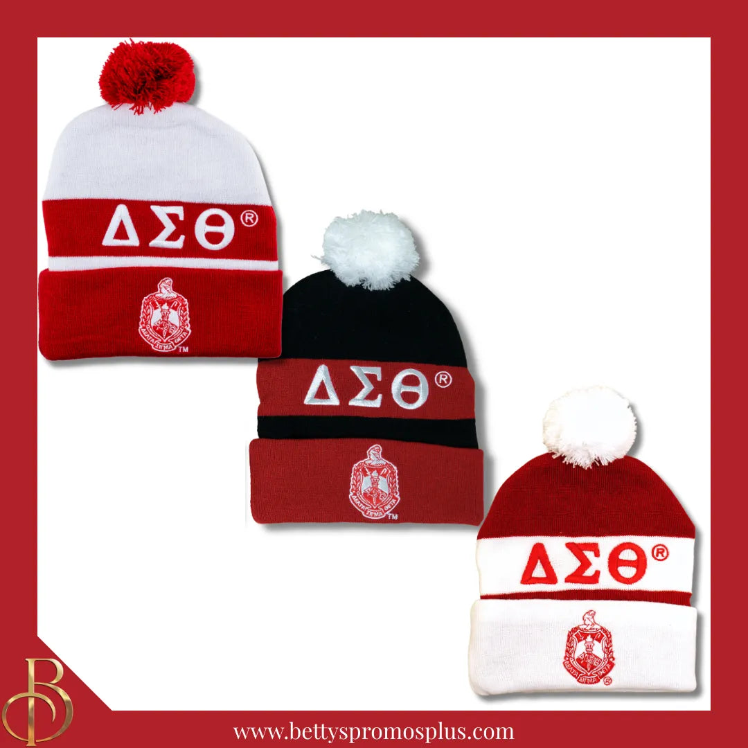 Delta Sigma Theta ΔΣΘ 1913 Embroidered Shield Knit Crest Beanie-Delta Sigma Theta Paraphernalia-Delta Sigma Theta Hats-Betty's Promos Plus