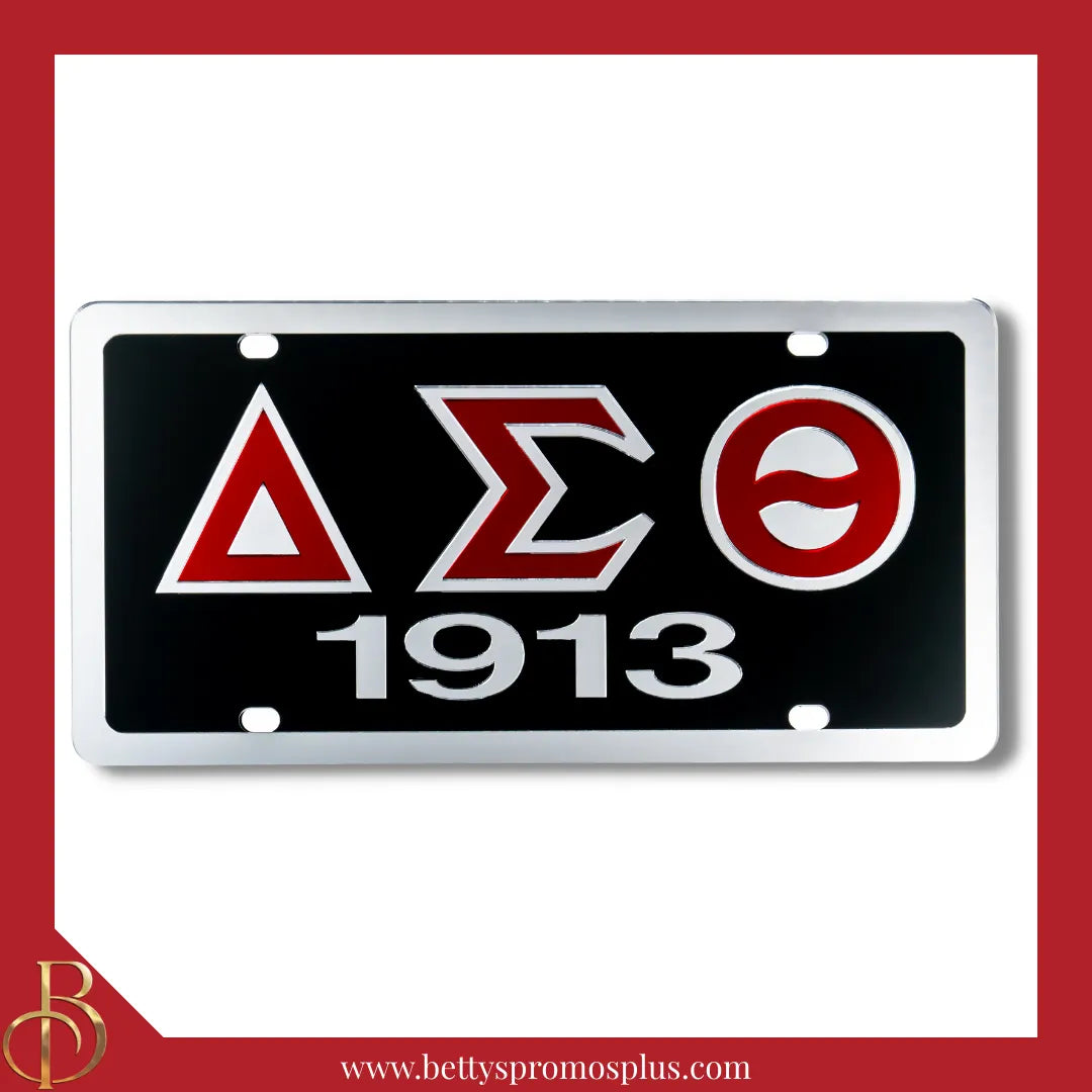 Delta Sigma Theta ΔΣΘ 1913 Laser Engraved Mirrored Acrylic Auto Tag License Plate-Delta Sigma Theta Paraphernalia-Delta Sigma Theta Auto Tag-Betty's Promos Plus