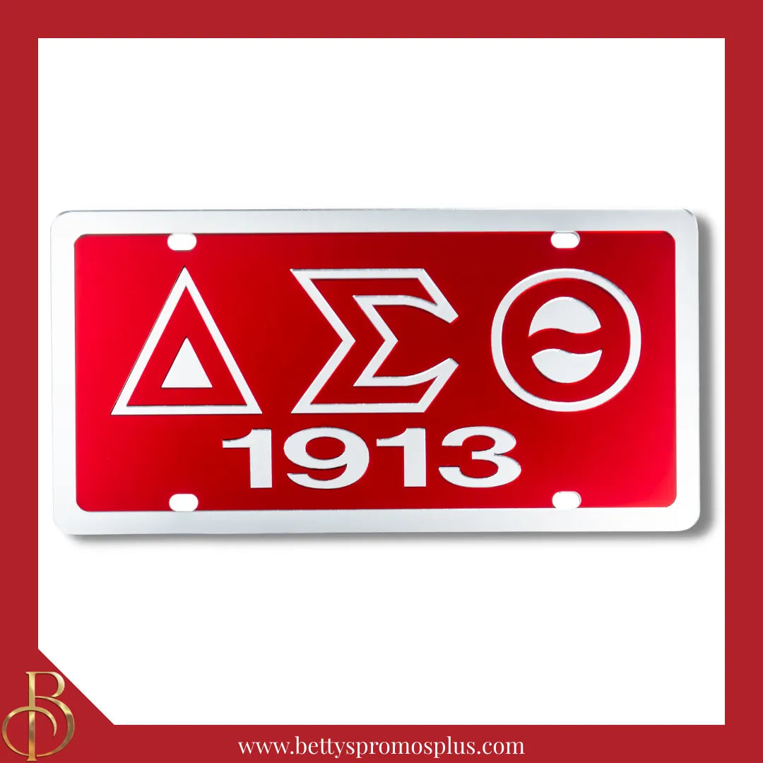 Delta Sigma Theta ΔΣΘ 1913 Laser Engraved Mirrored Acrylic Auto Tag License Plate-Delta Sigma Theta Paraphernalia-Delta Sigma Theta Auto Tag-Betty's Promos Plus