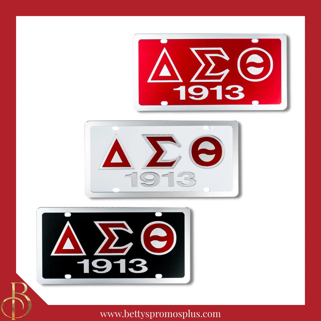Delta Sigma Theta ΔΣΘ 1913 Laser Engraved Mirrored Acrylic Auto Tag License Plate-Delta Sigma Theta Paraphernalia-Delta Sigma Theta Auto Tag-Betty's Promos Plus