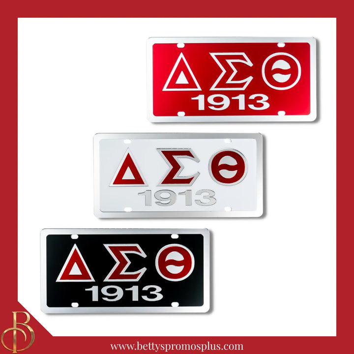 Delta Sigma Theta ΔΣΘ 1913 Laser Engraved Mirrored Acrylic Auto Tag License Plate