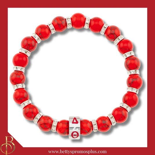 Delta Sigma Theta ΔΣΘ 1913 Red Marbled Beaded Bracelet with Rhinestone Spacers-Red-Delta Sigma Theta Paraphernalia-Delta Sigma Theta Bracelet-Betty's Promos Plus