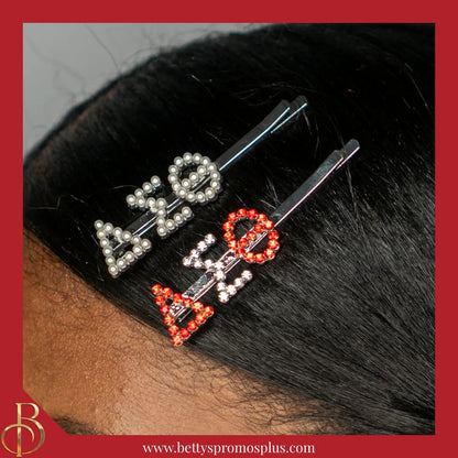 Delta Sigma Theta ΔΣΘ 1913 Rhinestone Hair Pin Pearl Letter Metal Hair Clip Accessory for Hair-Delta Sigma Theta Paraphernalia-Delta Sigma Theta Hair Pin-Betty's Promos Plus