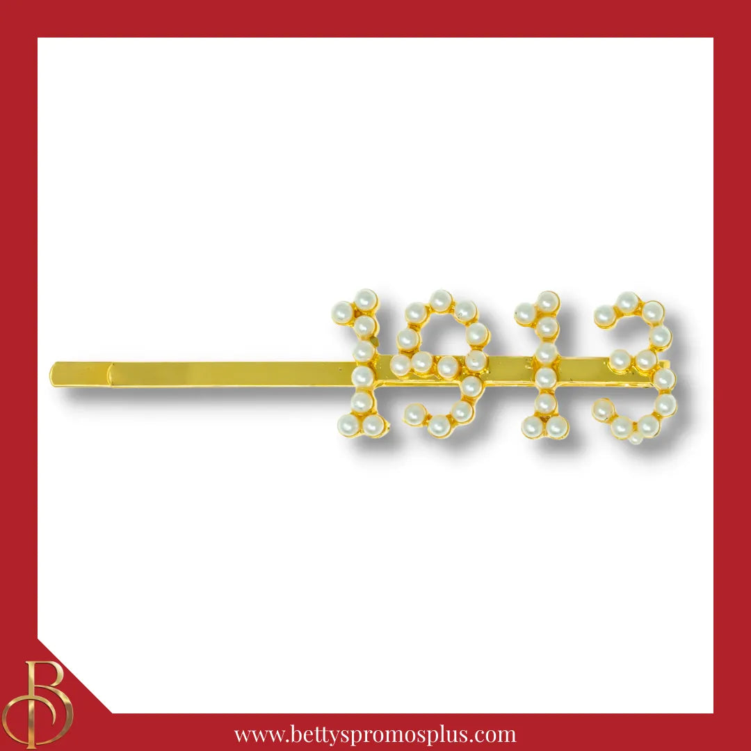 Delta Sigma Theta ΔΣΘ 1913 Rhinestone Hair Pin Pearl Letter Metal Hair Clip Accessory for Hair-Delta Sigma Theta Paraphernalia-Delta Sigma Theta Hair Pin-Betty's Promos Plus