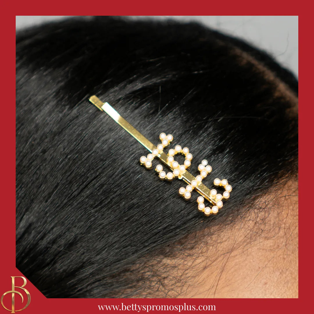 Delta Sigma Theta ΔΣΘ 1913 Rhinestone Hair Pin Pearl Letter Metal Hair Clip Accessory for Hair-Delta Sigma Theta Paraphernalia-Delta Sigma Theta Hair Pin-Betty's Promos Plus