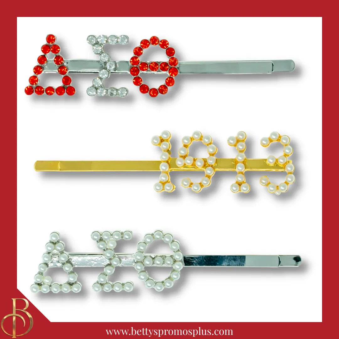 Delta Sigma Theta ΔΣΘ 1913 Rhinestone Hair Pin Pearl Letter Metal Hair Clip Accessory for Hair-Delta Sigma Theta Paraphernalia-Delta Sigma Theta Hair Pin-Betty's Promos Plus