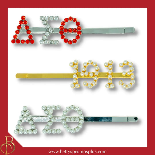 Delta Sigma Theta ΔΣΘ 1913 Rhinestone Hair Pin Pearl Letter Metal Hair Clip Accessory for Hair-Delta Sigma Theta Paraphernalia-Delta Sigma Theta Hair Pin-Betty's Promos Plus