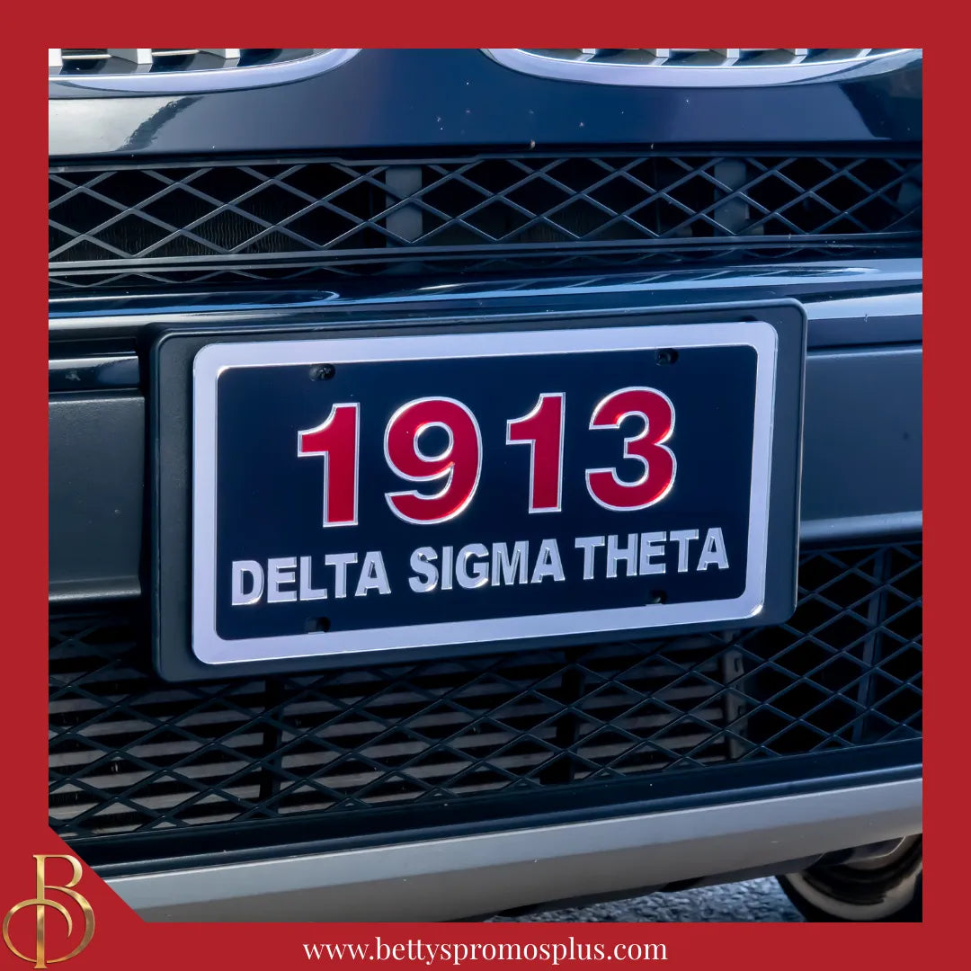 Delta Sigma Theta ΔΣΘ 1913 with Delta Sigma Theta Laser Engraved Mirrored Acrylic Auto Tag License Plate-Delta Sigma Theta Paraphernalia-Delta Sigma Theta Auto Tag-Betty's Promos Plus
