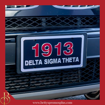 Delta Sigma Theta ΔΣΘ 1913 with Delta Sigma Theta Laser Engraved Mirrored Acrylic Auto Tag License Plate-Delta Sigma Theta Paraphernalia-Delta Sigma Theta Auto Tag-Betty's Promos Plus