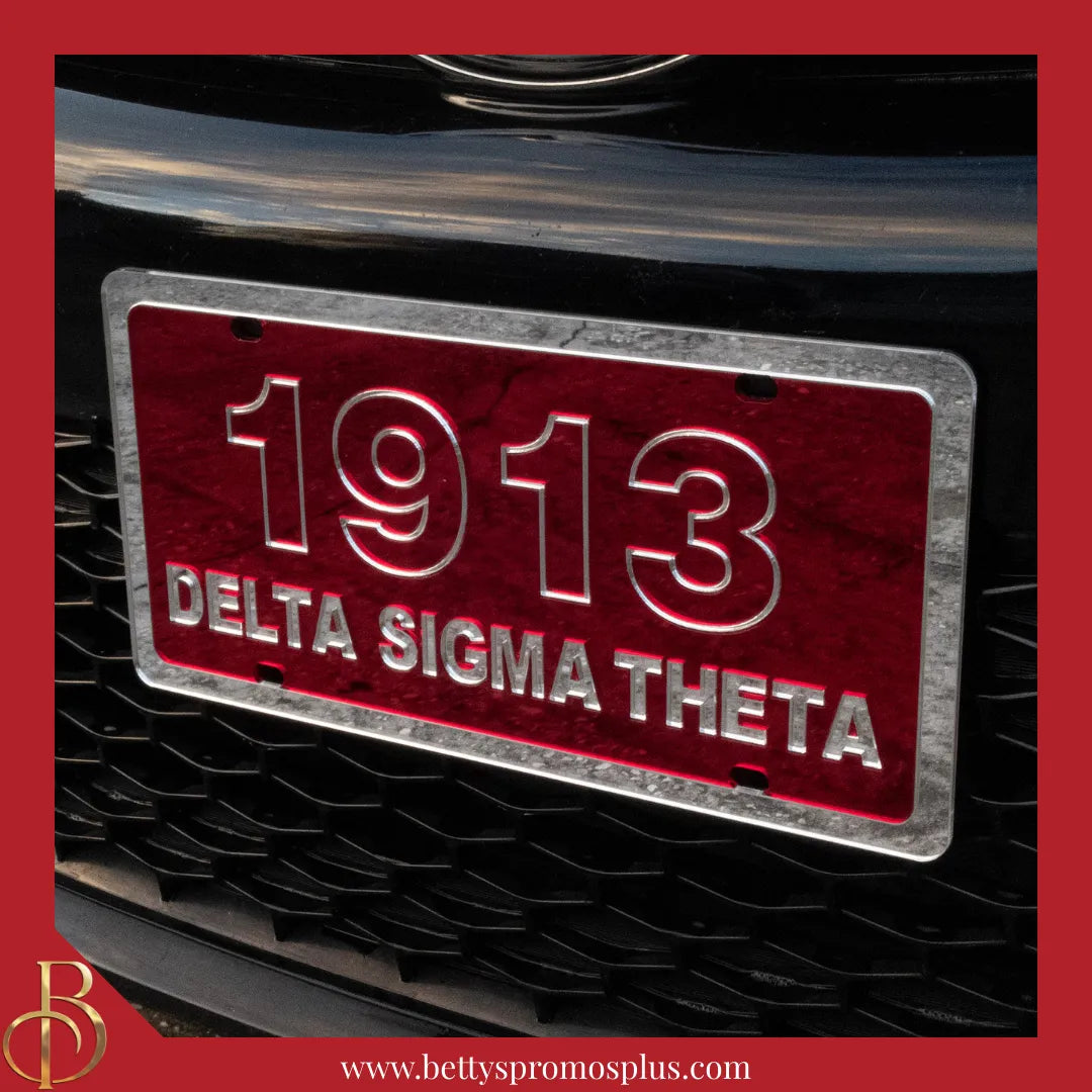 Delta Sigma Theta ΔΣΘ 1913 with Delta Sigma Theta Laser Engraved Mirrored Acrylic Auto Tag License Plate-Delta Sigma Theta Paraphernalia-Delta Sigma Theta Auto Tag-Betty's Promos Plus