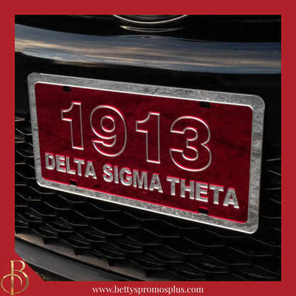 Delta Sigma Theta ΔΣΘ 1913 with Delta Sigma Theta Laser Engraved Mirrored Acrylic Auto Tag License Plate-Delta Sigma Theta Paraphernalia-Delta Sigma Theta Auto Tag-Betty's Promos Plus