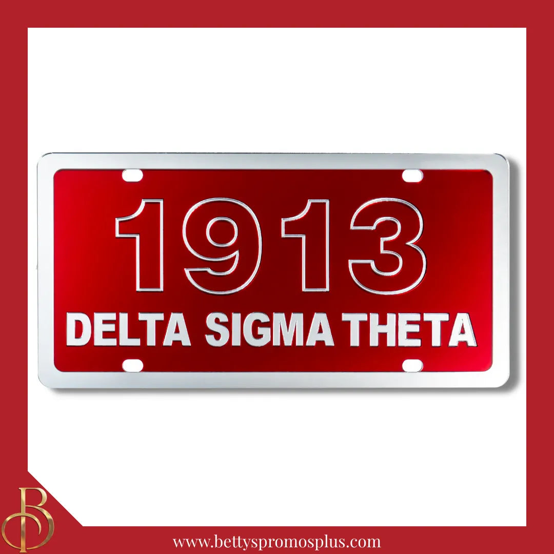 Delta Sigma Theta ΔΣΘ 1913 with Delta Sigma Theta Laser Engraved Mirrored Acrylic Auto Tag License Plate-Delta Sigma Theta Paraphernalia-Delta Sigma Theta Auto Tag-Betty's Promos Plus