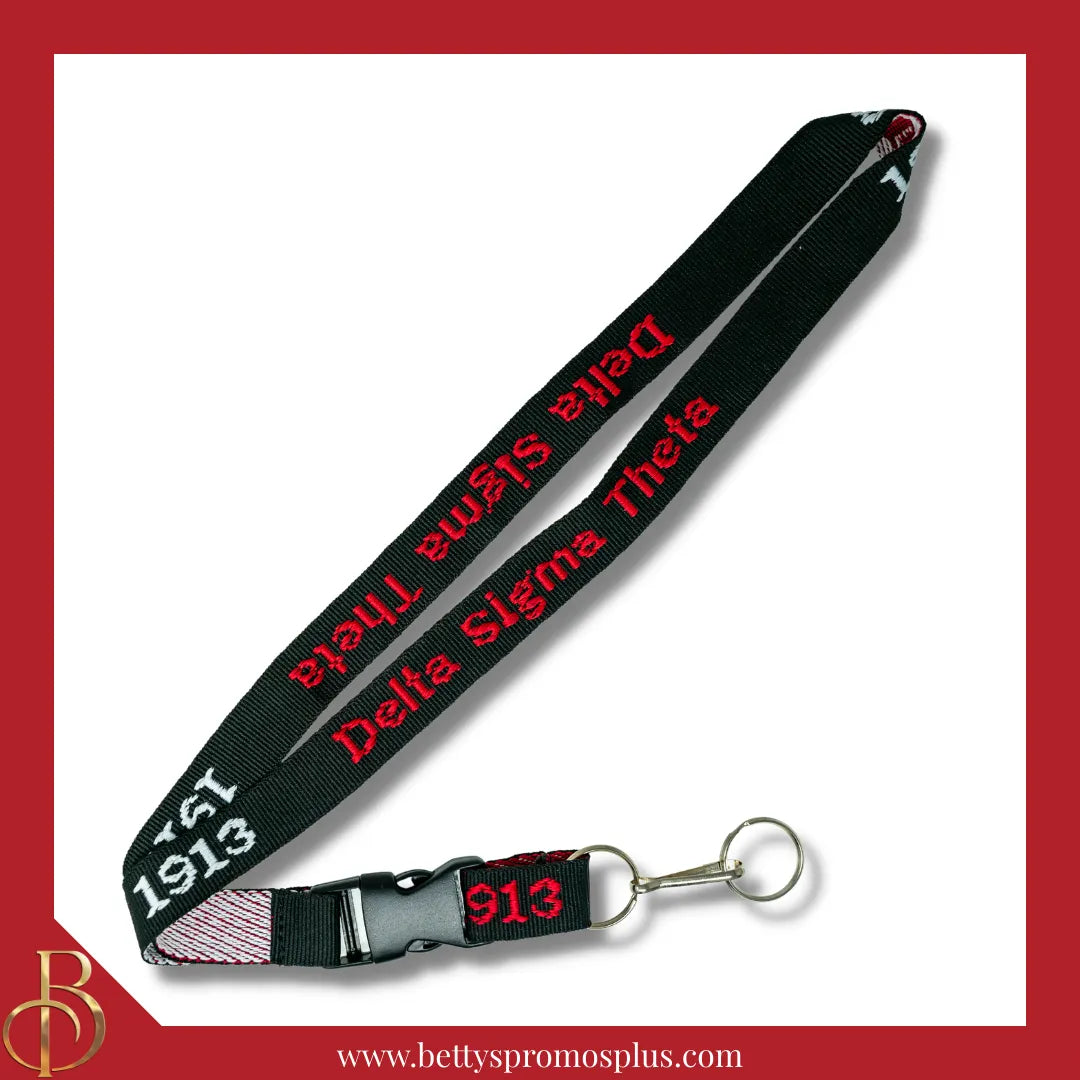 Delta Sigma Theta ΔΣΘ 1913 Woven Embroidered Lanyard-Delta Sigma Theta Paraphernalia-Delta Sigma Theta Lanyards-Betty's Promos Plus