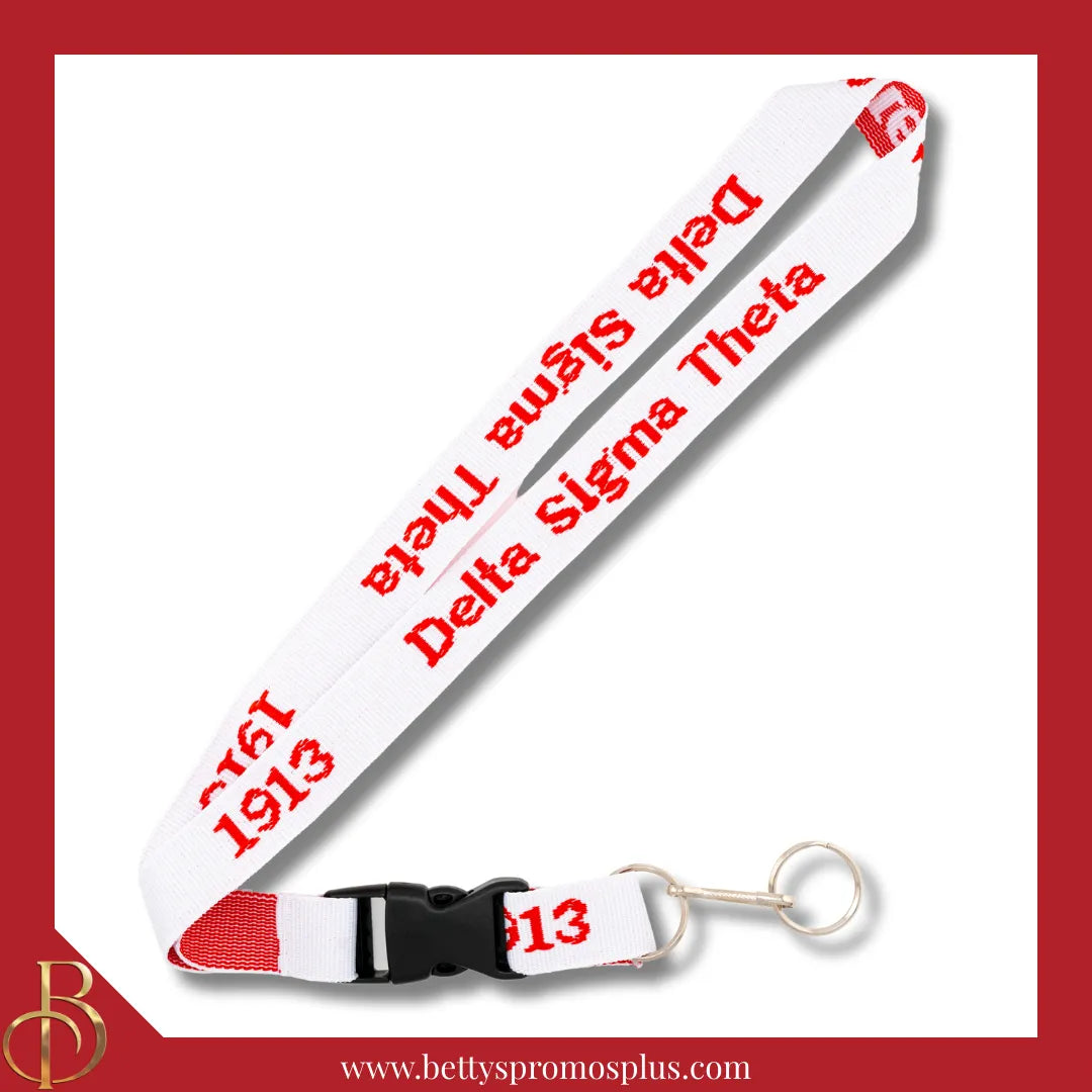 Delta Sigma Theta ΔΣΘ 1913 Woven Embroidered Lanyard-Delta Sigma Theta Paraphernalia-Delta Sigma Theta Lanyards-Betty's Promos Plus