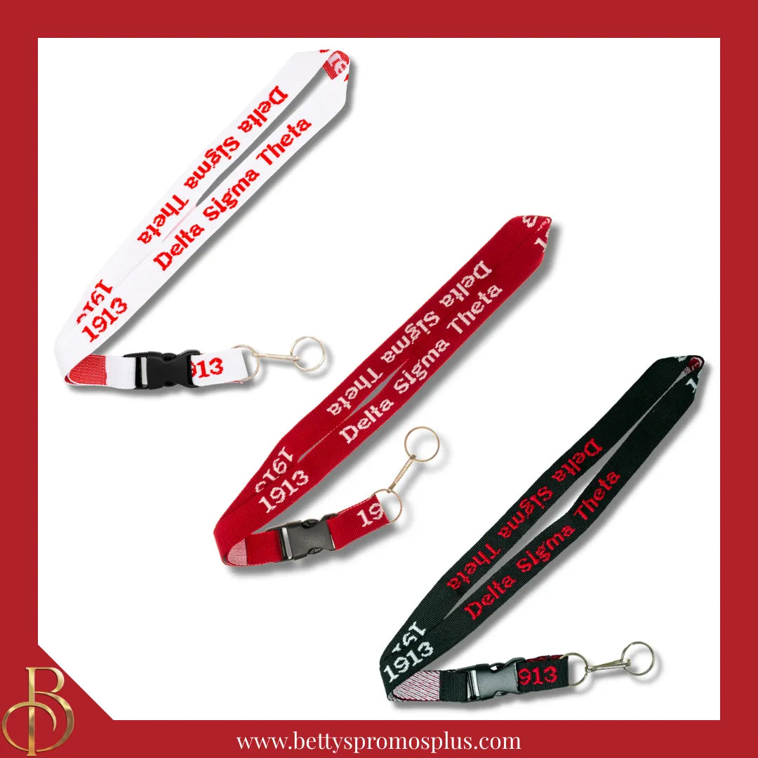 Delta Sigma Theta ΔΣΘ 1913 Woven Embroidered Lanyard-Delta Sigma Theta Paraphernalia-Delta Sigma Theta Lanyards-Betty's Promos Plus