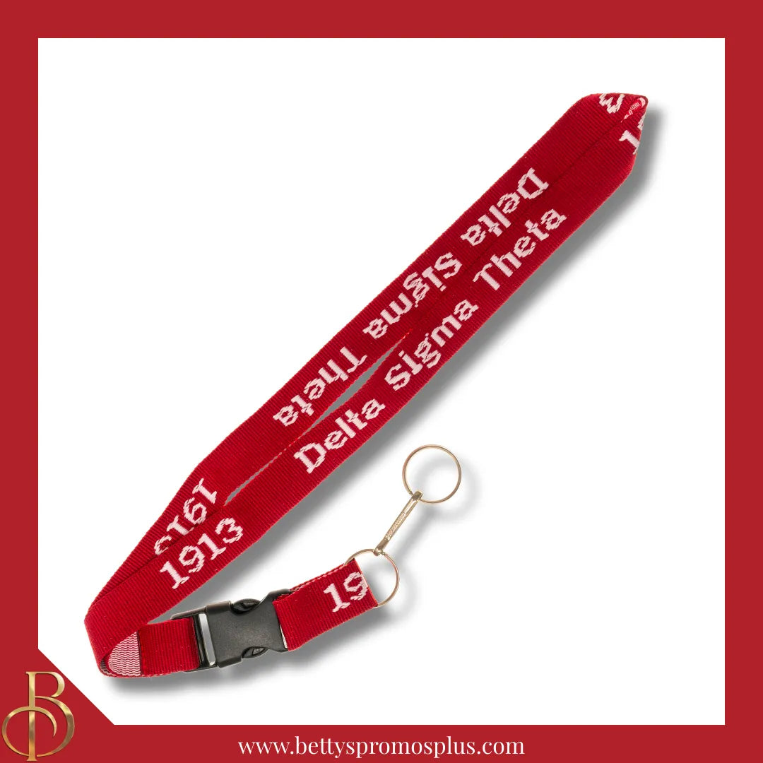 Delta Sigma Theta ΔΣΘ 1913 Woven Embroidered Lanyard-Red-Delta Sigma Theta Paraphernalia-Delta Sigma Theta Lanyards-Betty's Promos Plus