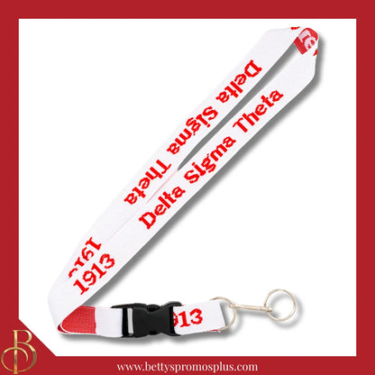 Delta Sigma Theta ΔΣΘ 1913 Woven Embroidered Lanyard-White-Delta Sigma Theta Paraphernalia-Delta Sigma Theta Lanyards-Betty's Promos Plus