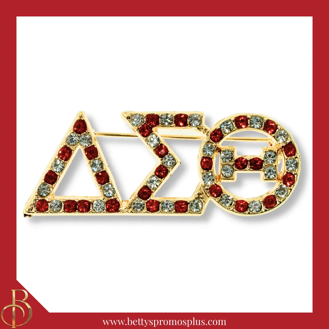 Delta Sigma Theta ΔΣΘ Alternating Red & White Rhinestone Pin-Gold-Delta Sigma Theta Paraphernalia-Delta Sigma Theta Rhinestone Pin-Betty's Promos Plus