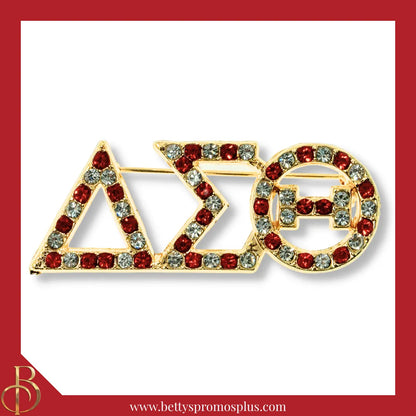 Delta Sigma Theta ΔΣΘ Alternating Red & White Rhinestone Pin-Gold-Delta Sigma Theta Paraphernalia-Delta Sigma Theta Rhinestone Pin-Betty's Promos Plus