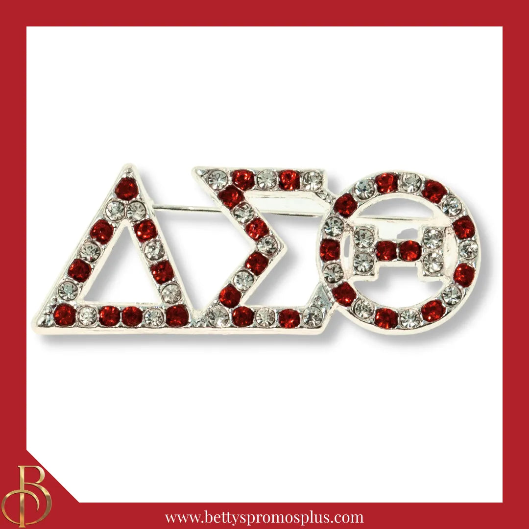 Delta Sigma Theta ΔΣΘ Alternating Red & White Rhinestone Pin-Silver-Delta Sigma Theta Paraphernalia-Delta Sigma Theta Rhinestone Pin-Betty's Promos Plus