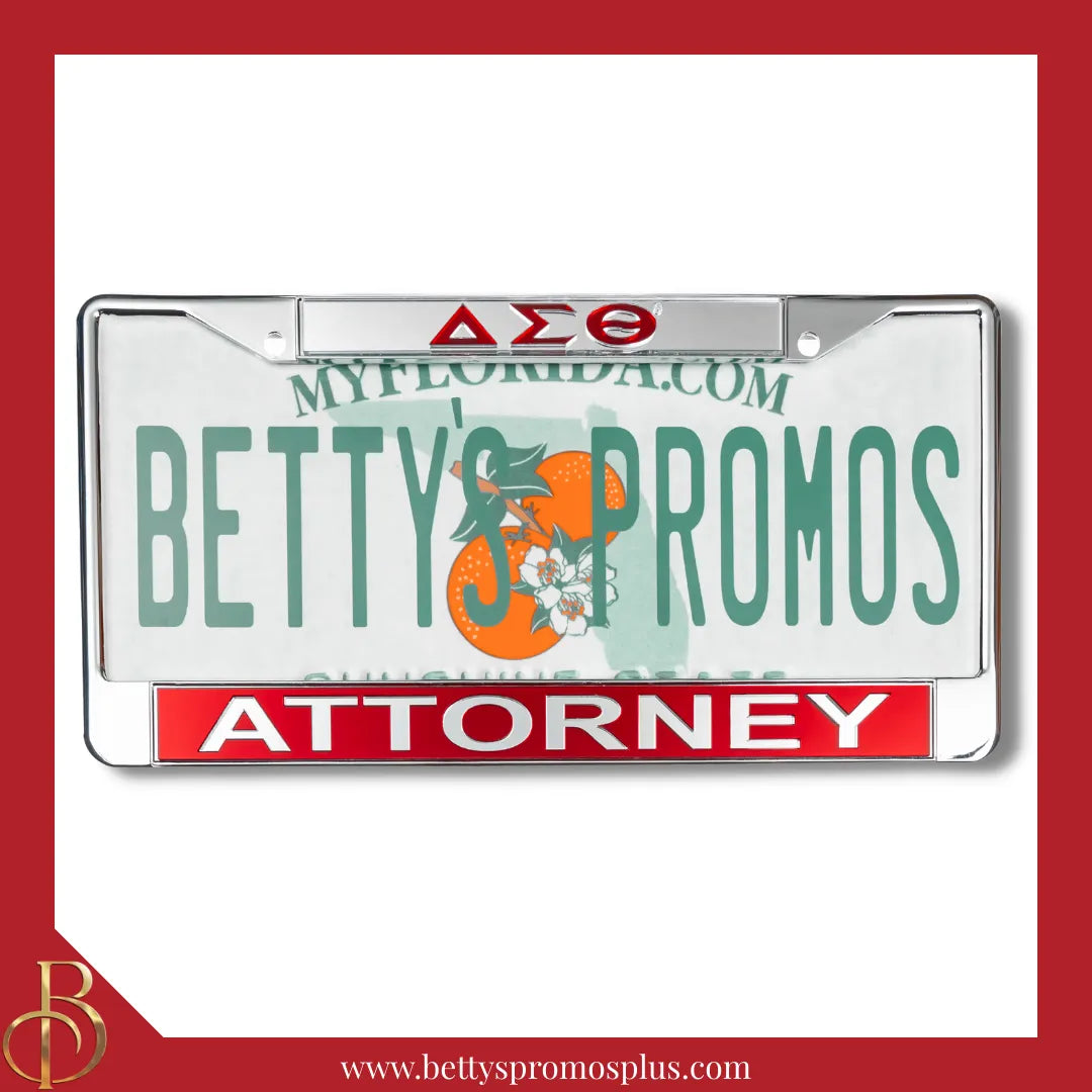 Delta Sigma Theta ΔΣΘ Attorney Chrome Laser Engraved Mirrored Acrylic Auto Tag License Plate Frame-Delta Sigma Theta Paraphernalia-Delta Sigma Theta Auto Tag Frame-Betty's Promos Plus