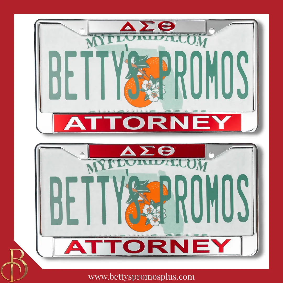 Delta Sigma Theta ΔΣΘ Attorney Chrome Laser Engraved Mirrored Acrylic Auto Tag License Plate Frame-Delta Sigma Theta Paraphernalia-Delta Sigma Theta Auto Tag Frame-Betty's Promos Plus