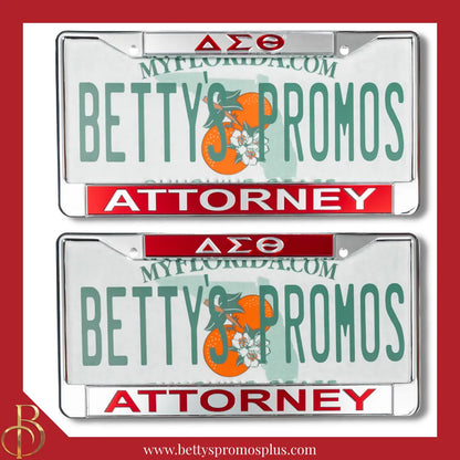 Delta Sigma Theta ΔΣΘ Attorney Chrome Laser Engraved Mirrored Acrylic Auto Tag License Plate Frame-Delta Sigma Theta Paraphernalia-Delta Sigma Theta Auto Tag Frame-Betty's Promos Plus