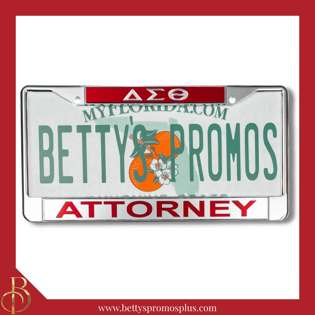 Delta Sigma Theta ΔΣΘ Attorney Chrome Laser Engraved Mirrored Acrylic Auto Tag License Plate Frame-Silver Bottom-Delta Sigma Theta Paraphernalia-Delta Sigma Theta Auto Tag Frame-Betty's Promos Plus