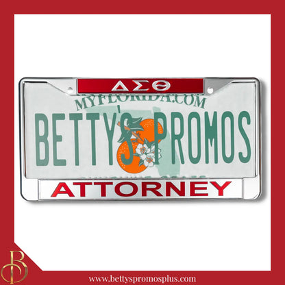 Delta Sigma Theta ΔΣΘ Attorney Chrome Laser Engraved Mirrored Acrylic Auto Tag License Plate Frame-Silver Bottom-Delta Sigma Theta Paraphernalia-Delta Sigma Theta Auto Tag Frame-Betty's Promos Plus