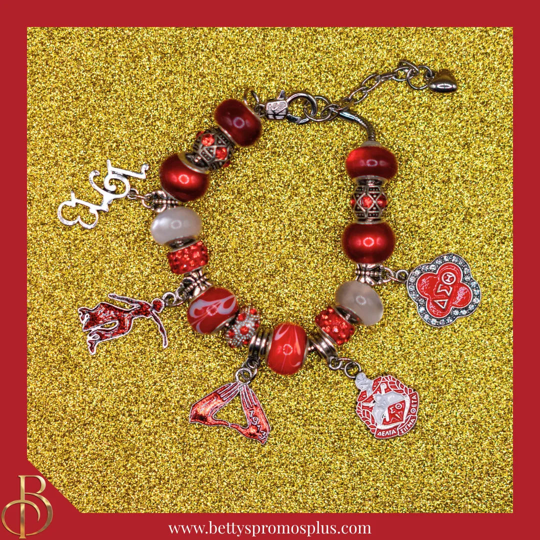 Delta Sigma Theta ΔΣΘ Beaded Bracelet with Bangle Charms-Delta Sigma Theta Paraphernalia-Delta Sigma Theta Bracelet-Betty's Promos Plus