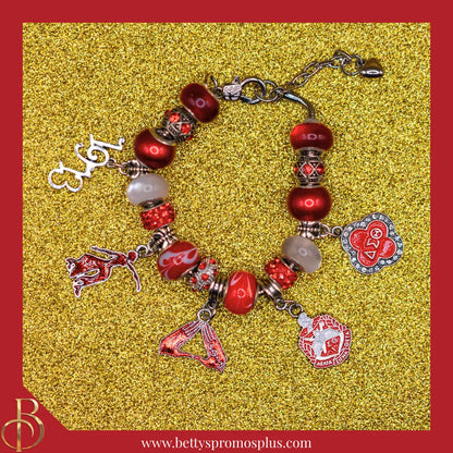Delta Sigma Theta ΔΣΘ Beaded Bracelet with Bangle Charms-Delta Sigma Theta Paraphernalia-Delta Sigma Theta Bracelet-Betty's Promos Plus