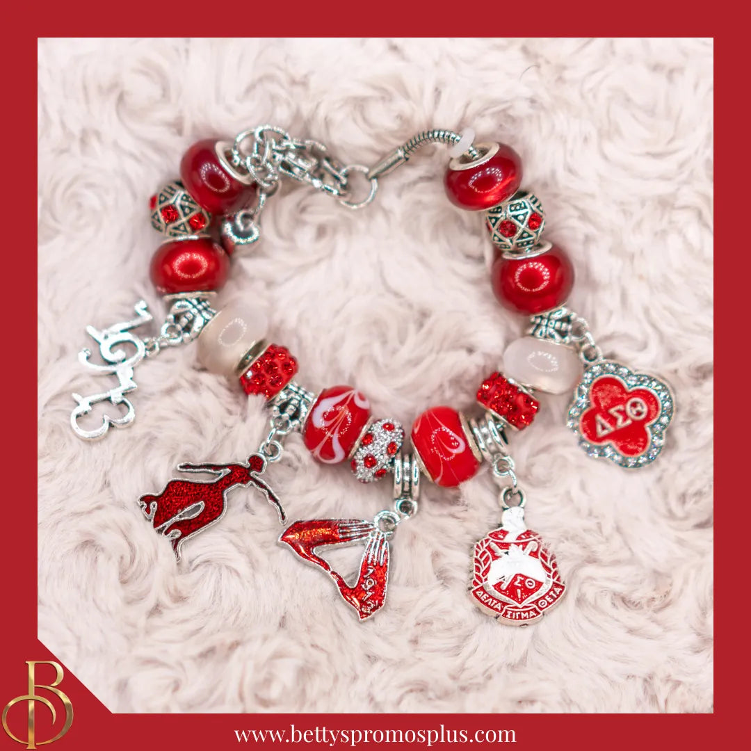Delta Sigma Theta ΔΣΘ Beaded Bracelet with Bangle Charms-Delta Sigma Theta Paraphernalia-Delta Sigma Theta Bracelet-Betty's Promos Plus