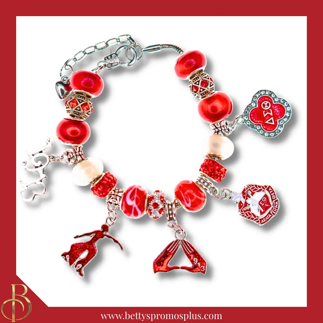 Delta Sigma Theta ΔΣΘ Beaded Bracelet with Bangle Charms