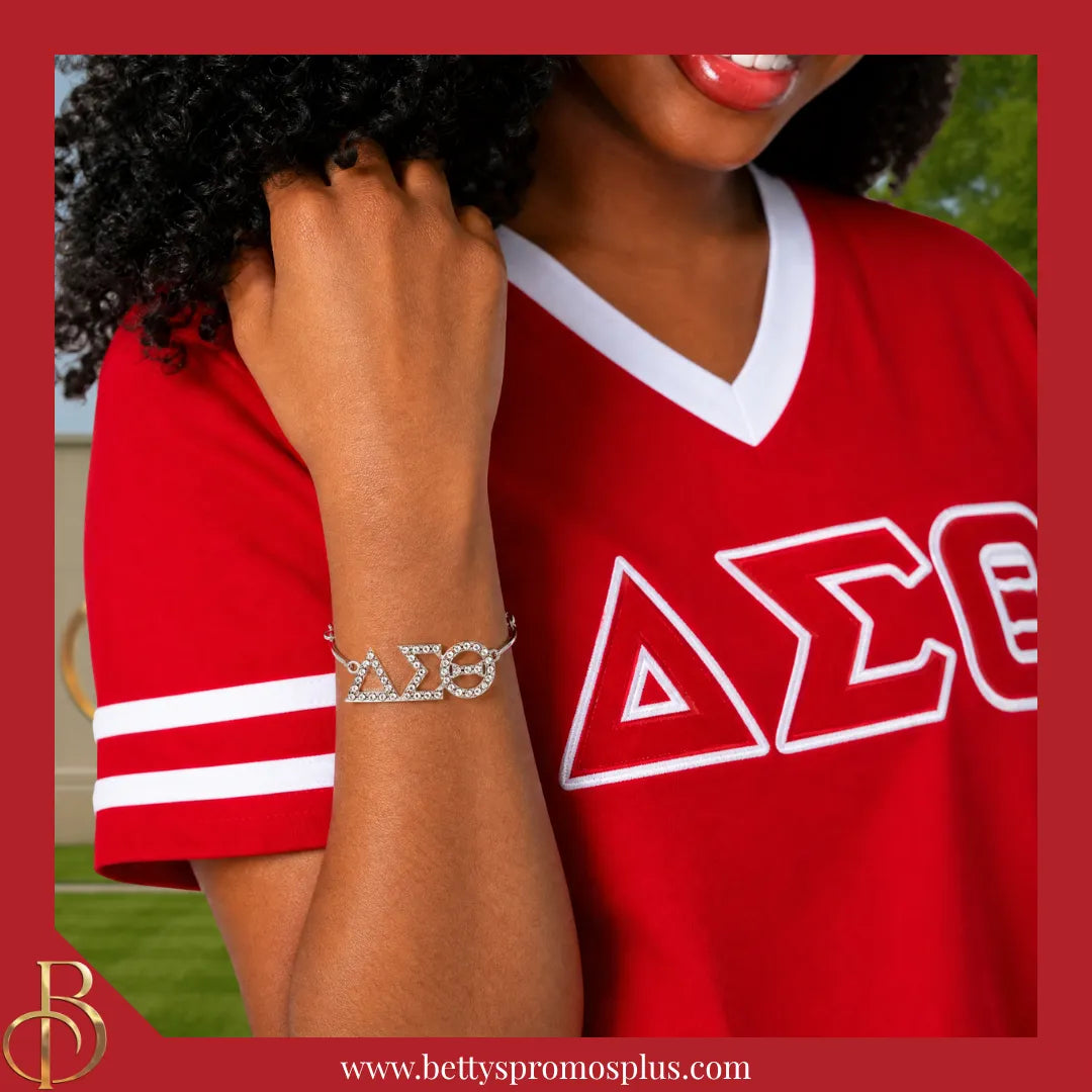 Delta Sigma Theta ΔΣΘ Bracelet with Rhinestone Letters-Delta Sigma Theta Paraphernalia-Delta Sigma Theta Bracelet-Betty's Promos Plus