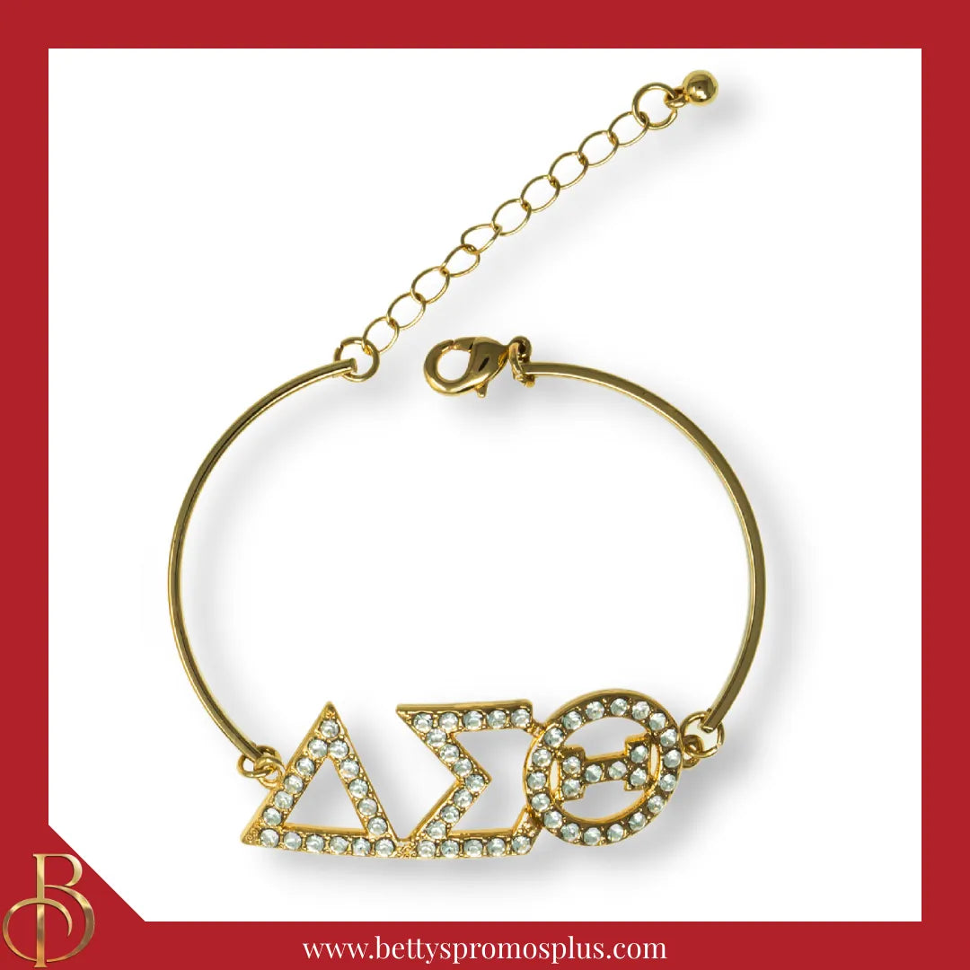Delta Sigma Theta ΔΣΘ Bracelet with Rhinestone Letters-Gold-Delta Sigma Theta Paraphernalia-Delta Sigma Theta Bracelet-Betty's Promos Plus