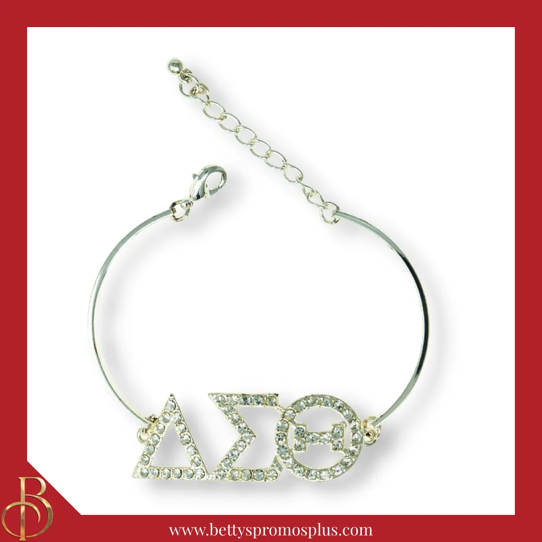 Delta Sigma Theta ΔΣΘ Bracelet with Rhinestone Letters-Silver-Delta Sigma Theta Paraphernalia-Delta Sigma Theta Bracelet-Betty's Promos Plus