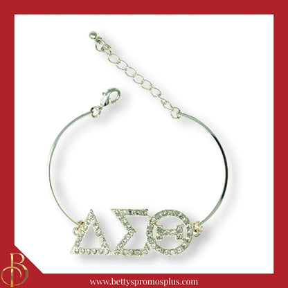 Delta Sigma Theta ΔΣΘ Bracelet with Rhinestone Letters-Silver-Delta Sigma Theta Paraphernalia-Delta Sigma Theta Bracelet-Betty's Promos Plus
