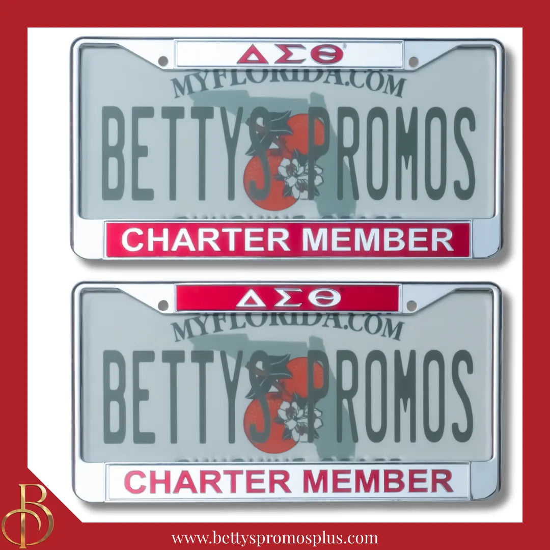 Delta Sigma Theta ΔΣΘ Charter Member Chrome Laser Engraved Mirrored Acrylic Auto Tag License Plate Frame-Delta Sigma Theta Paraphernalia-Delta Sigma Theta Auto Tag Frame-Betty's Promos Plus