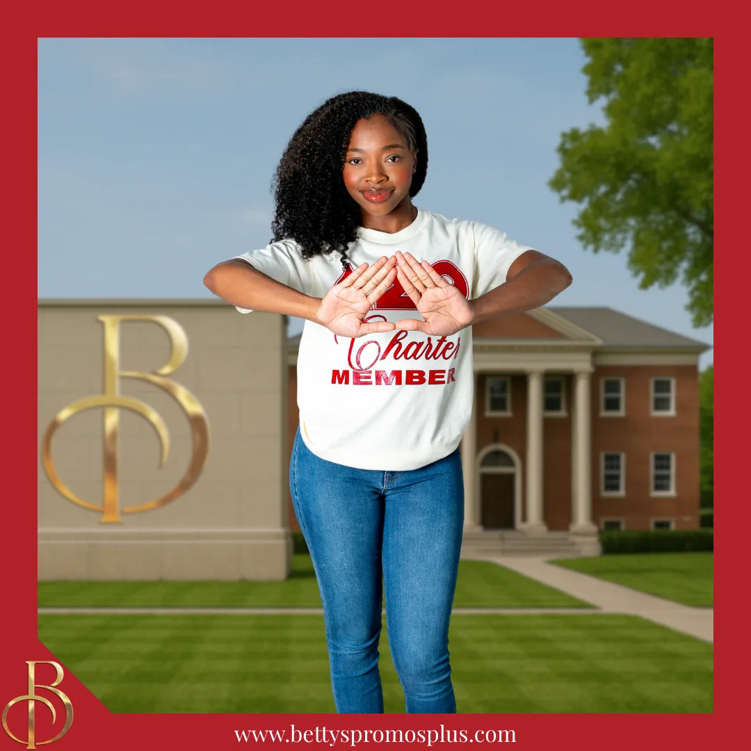 Delta Sigma Theta ΔΣΘ Charter Member Screen Printed T-Shirt-Delta Sigma Theta Paraphernalia-Delta Sigma Theta T-Shirts-Betty's Promos Plus